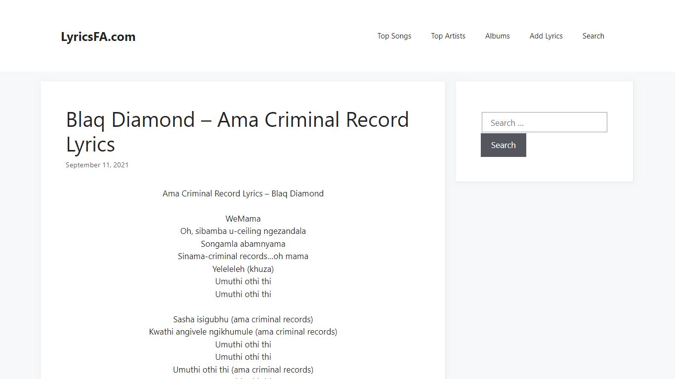 Blaq Diamond - Ama Criminal Record Lyrics | LyricsFA.com